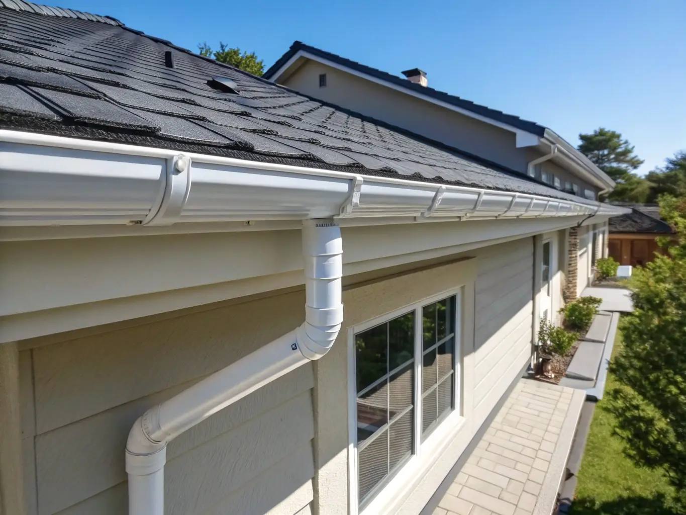 A professional installer fitting a seamless gutter system to a modern home, showcasing the precision and quality of Colorado Gutter Experts' installation service.